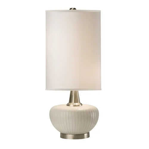 Thumprints Blanco White Silk Hardback with Nickel Trim Table Lamp