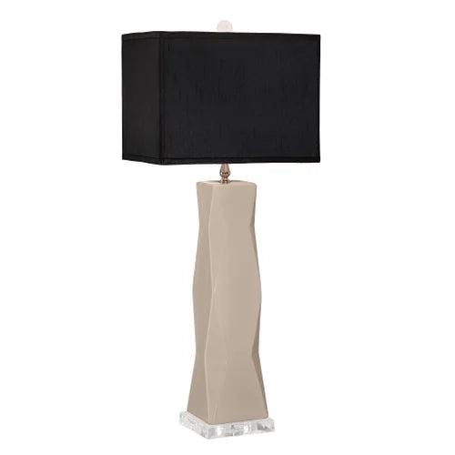 Thumprints Geo Ivory Black Rectangle Shade Table Lamp