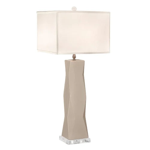 Thumprints Geo Ivory Off White Square Shade Table Lamp