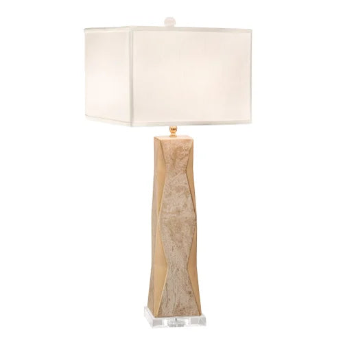 Thumprints Geo Marbled Gold Off White Square Shade Table Lamp