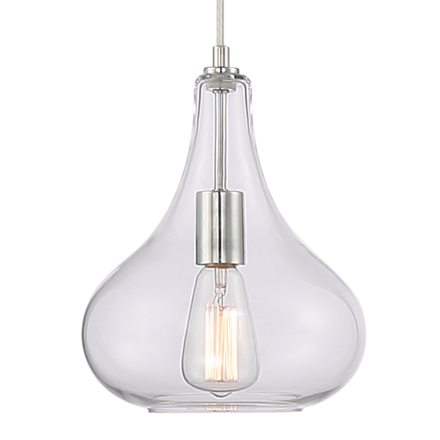Vanity Art 10" 1-Light LED Compatible Chrome Pendant Light With Clear Glass Shade