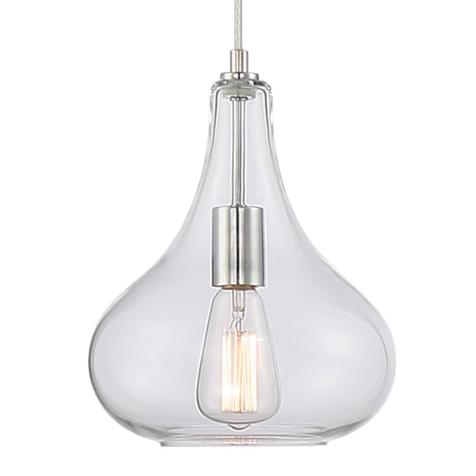 Vanity Art 10" 1-Light LED Compatible Chrome Pendant Light With Clear Glass Shade