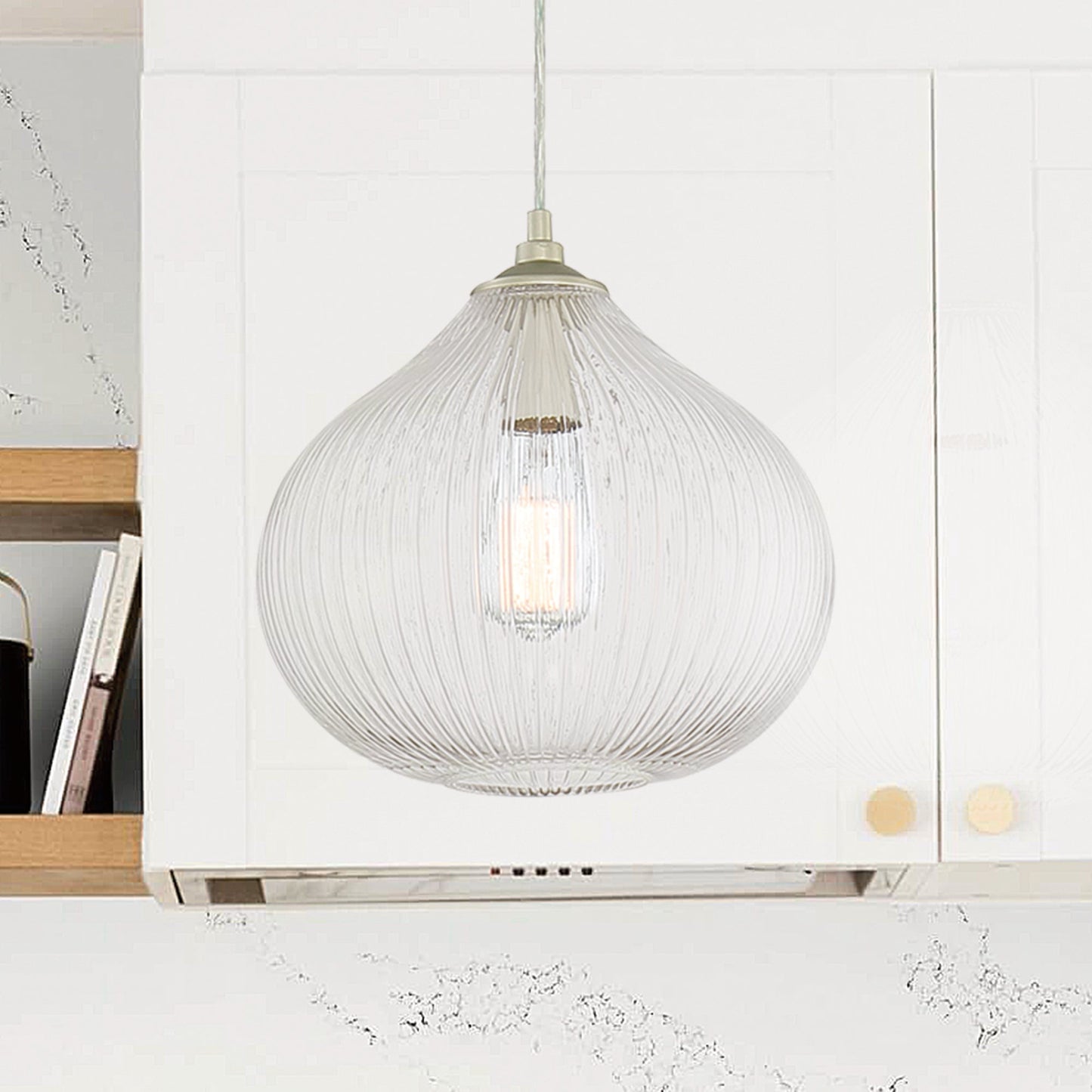 Vanity Art 12" 1-Light LED Compatible Antique Silver Pendant Light With Clear Glass Shade
