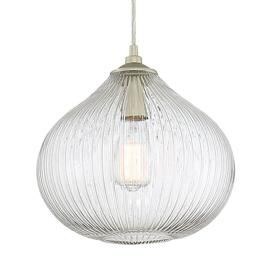 Vanity Art 12" 1-Light LED Compatible Antique Silver Pendant Light With Clear Glass Shade