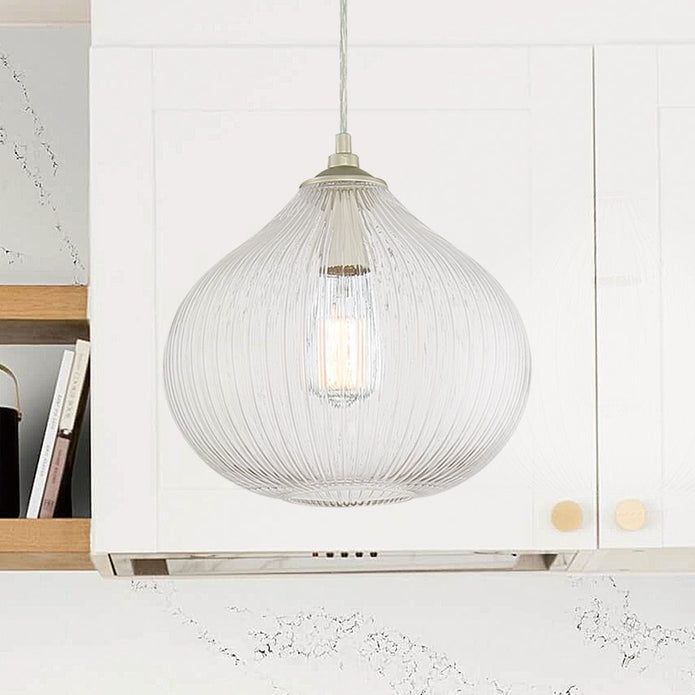 Vanity Art 12" 1-Light LED Compatible Brass Dust Pendant Light With Clear Glass Shade