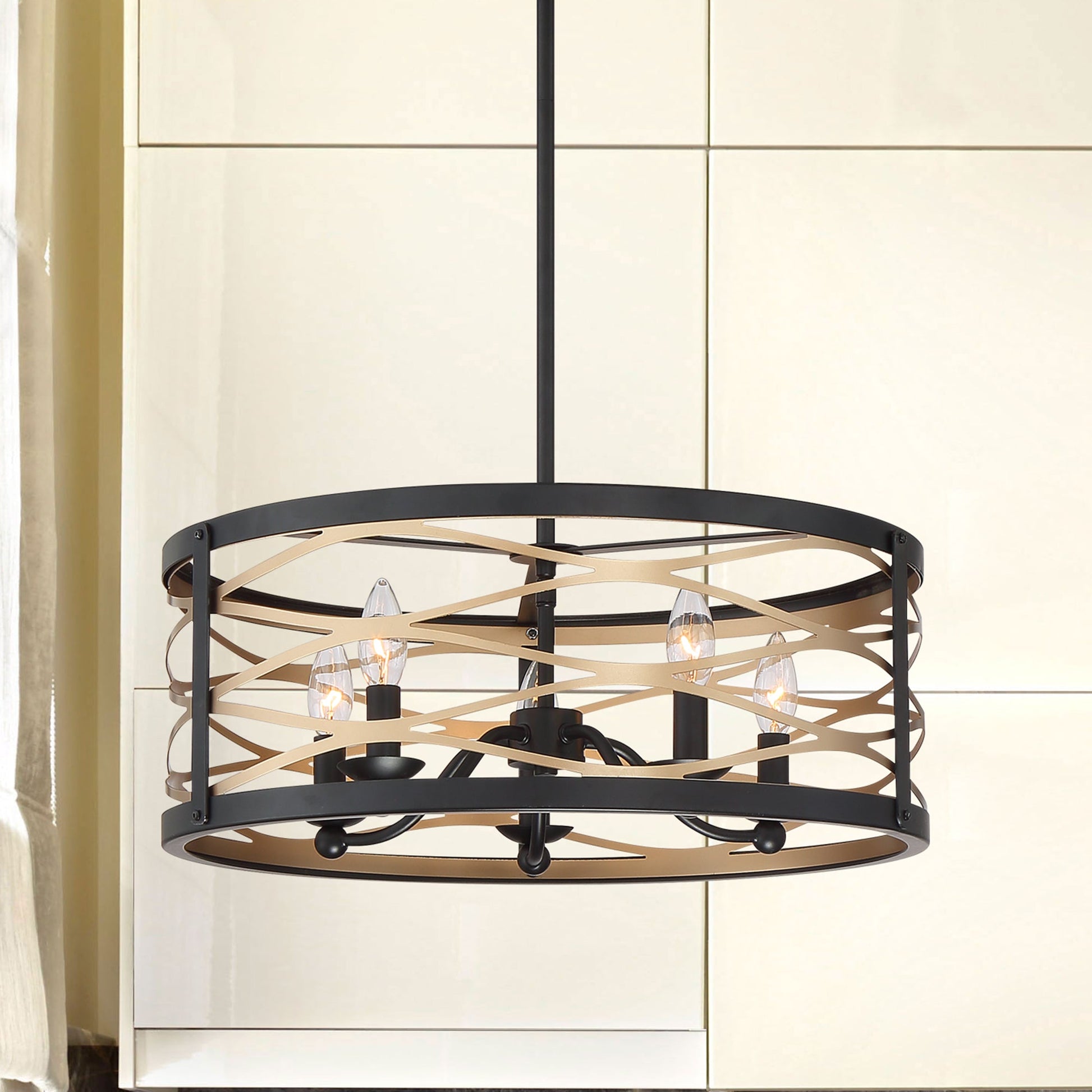 Vanity Art 21" 5-Light LED Black Drum Chandelier Light