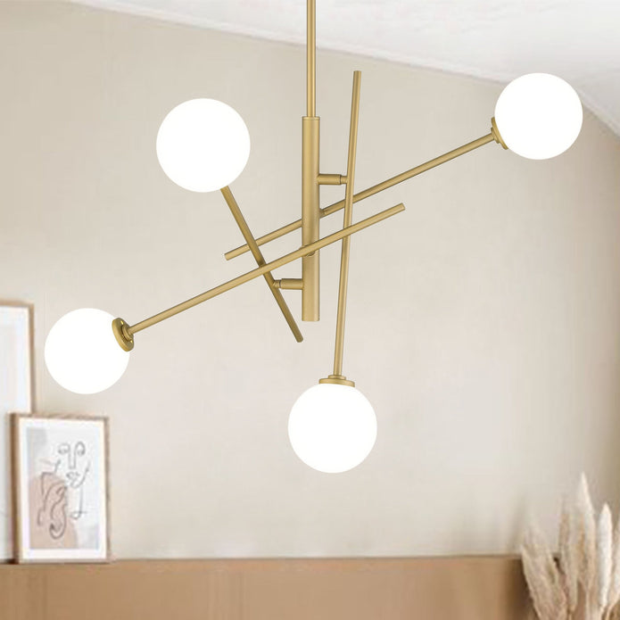 Vanity Art 32" 4-Light Brass Dust Chandelier Light With White Glass Shade