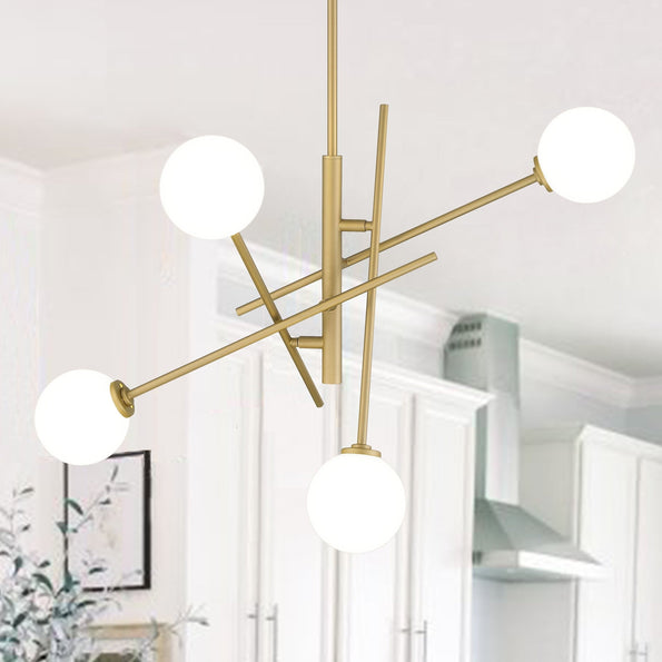 Vanity Art 32" 4-Light Brass Dust Chandelier Light With White Glass Shade