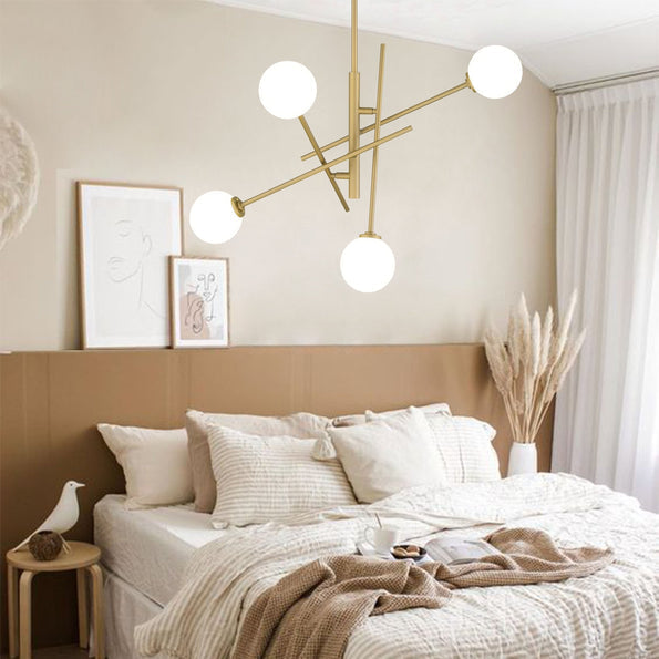 Vanity Art 32" 4-Light Brass Dust Chandelier Light With White Glass Shade