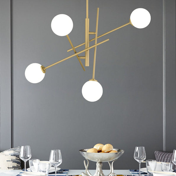 Vanity Art 32" 4-Light Brass Dust Chandelier Light With White Glass Shade