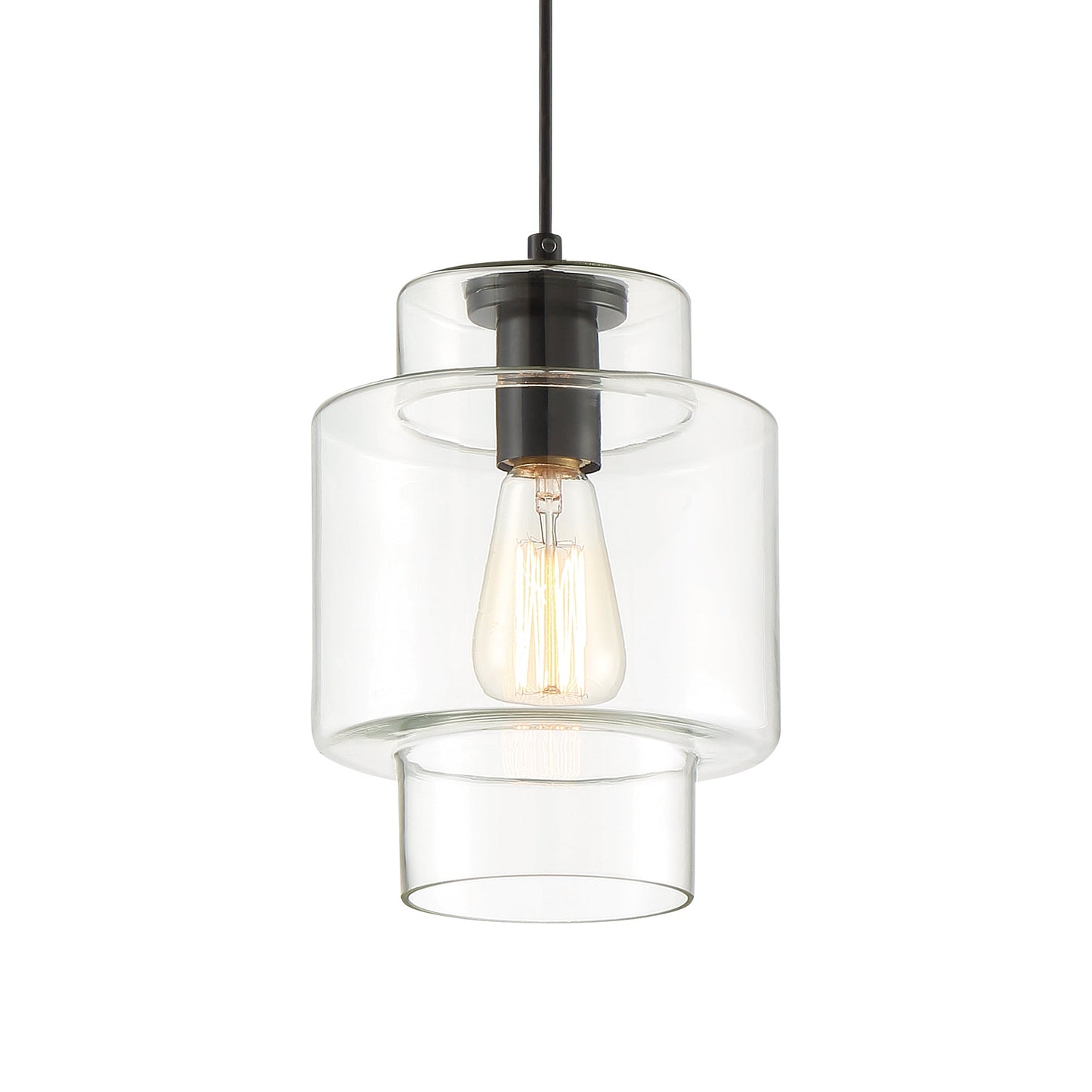 Vanity Art 7" 1-Light LED Compatible Black Pendant Light With Clear Glass Shade