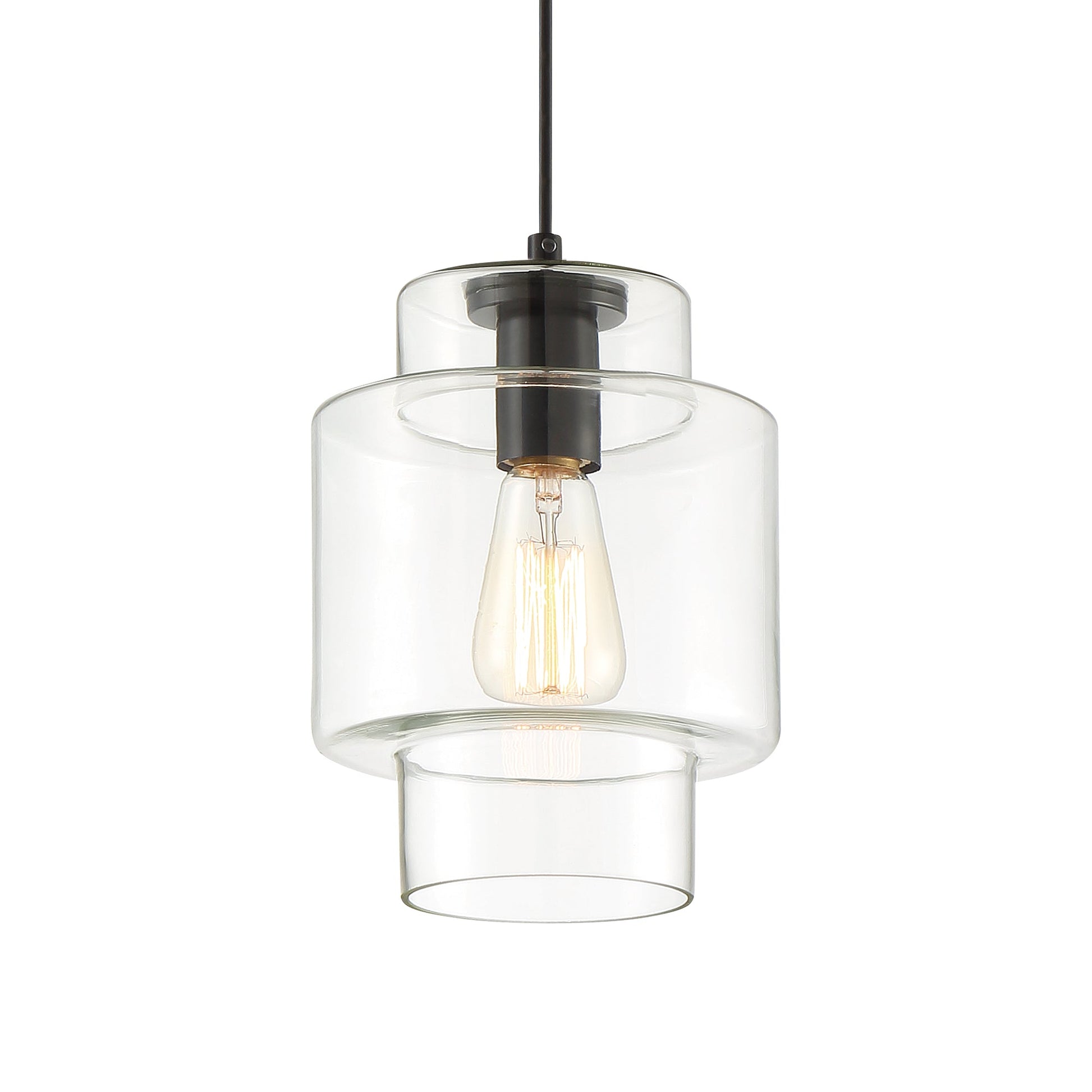 Vanity Art 7" 1-Light LED Compatible Black Pendant Light With Clear Glass Shade