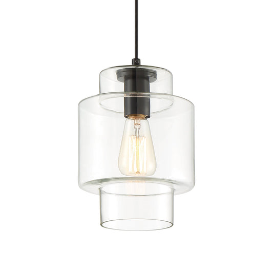 Vanity Art 7" 1-Light LED Compatible Black Pendant Light With Clear Glass Shade