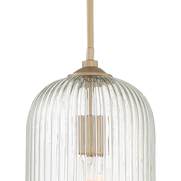 Vanity Art 8" 1-Light LED Compatible Brass Dust Pendant Light With Ripple Glass Shade