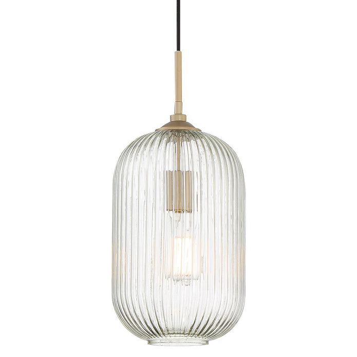 Vanity Art 8" 1-Light LED Compatible Brass Dust Pendant Light With Ripple Glass Shade