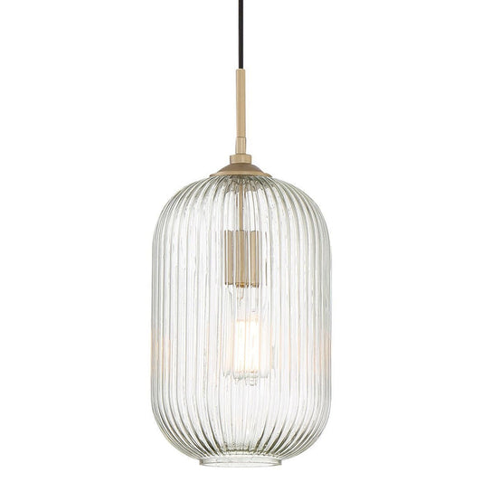 Vanity Art 8" 1-Light LED Compatible Brass Dust Pendant Light With Ripple Glass Shade