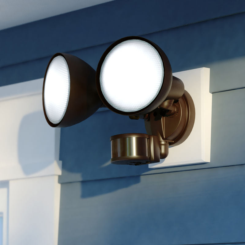 Vaxcel 11.75-in. 2 Light Outdoor Motion Sensor Security Flood Light Bronze 240 Degrees