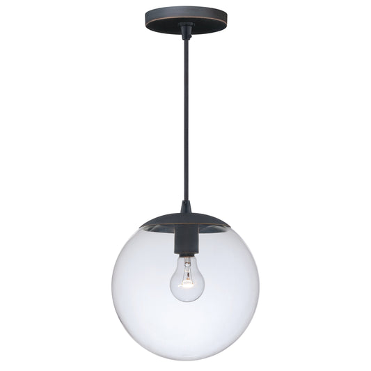 Vaxcel 630 Series 11" 1-Light Black Iron Mini Pendant Light With Globe Clear Glass Shade