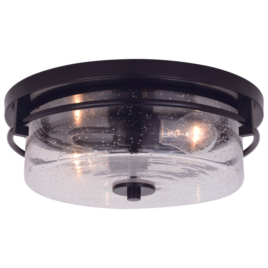 Vaxcel Addison 15" 2-Light Black Contemporary Flush Mount Ceiling Light With Seeded Clear Glass Shade