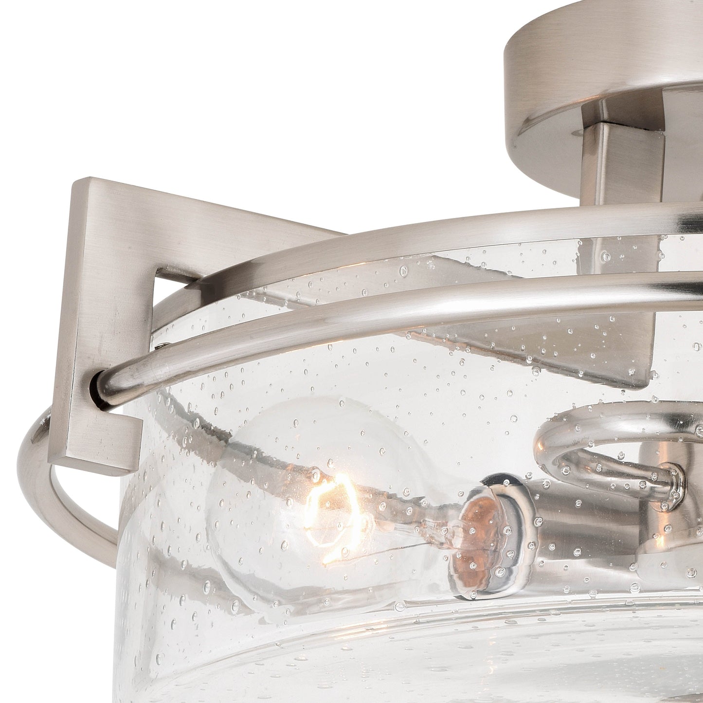 Vaxcel Addison 15" 2-Light Satin Nickel Semi-Flush Mount Light With Clear Seeded Glass Shade