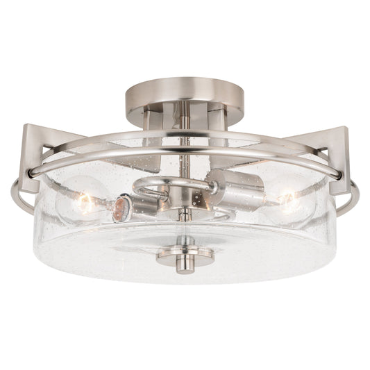 Vaxcel Addison 15" 2-Light Satin Nickel Semi-Flush Mount Light With Clear Seeded Glass Shade