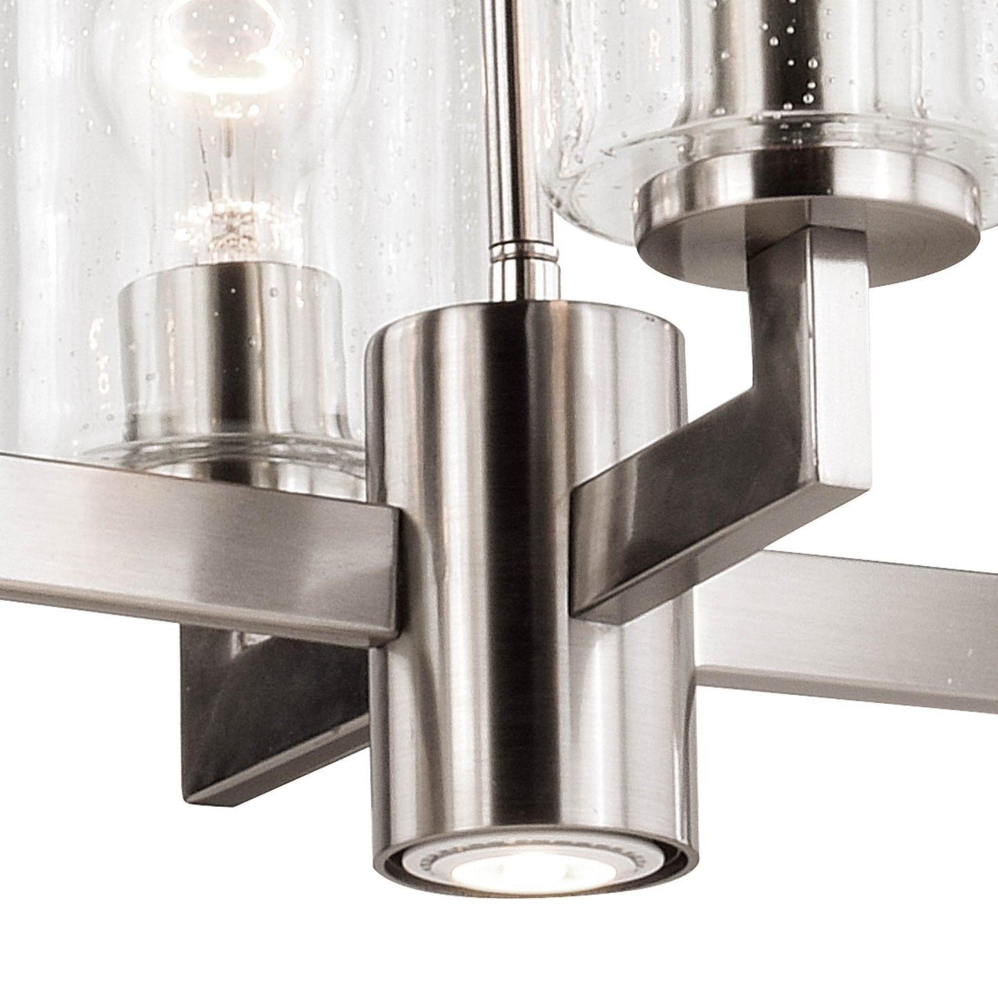 Vaxcel Addison 38" 6-Light Nickel Linear Chandelier With Clear Seeded Glass Shades and Integrated 3-Way Switch