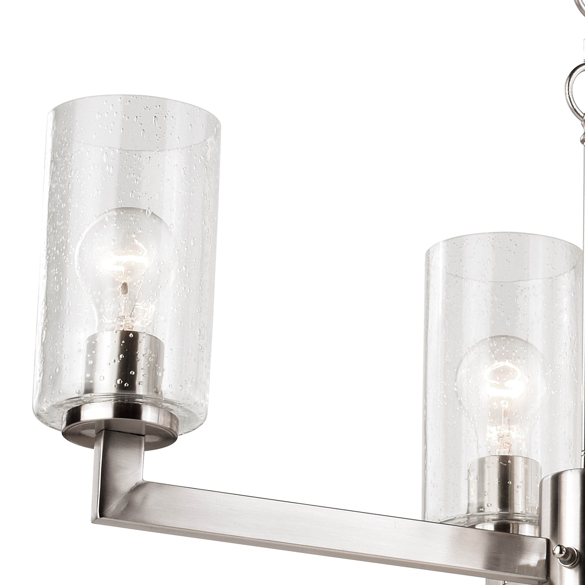 Vaxcel Addison 38" 6-Light Nickel Linear Chandelier With Clear Seeded Glass Shades and Integrated 3-Way Switch