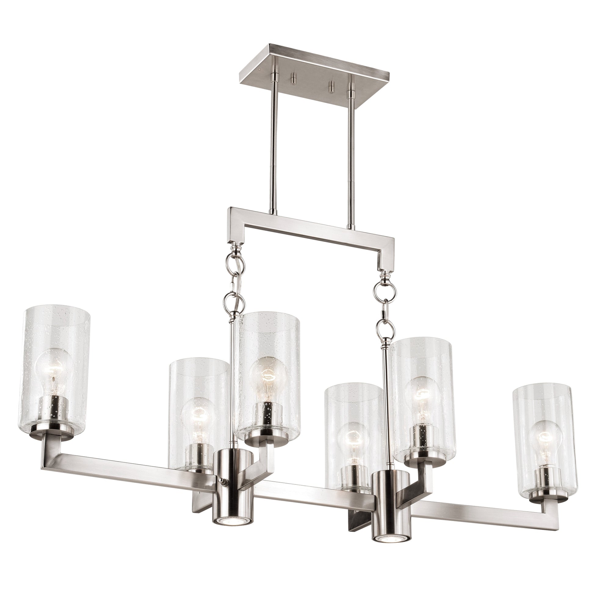 Vaxcel Addison 38" 6-Light Nickel Linear Chandelier With Clear Seeded Glass Shades and Integrated 3-Way Switch