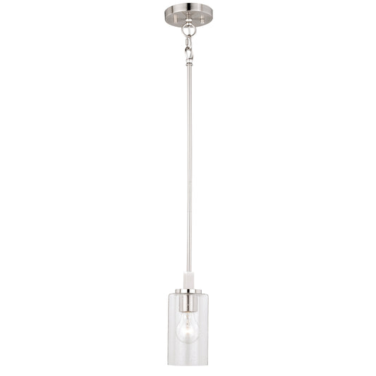 Vaxcel Addison 5" 1-Light Satin Nickel Urban Loft Mini Pendant Light With Clear Seeded Glass Shade