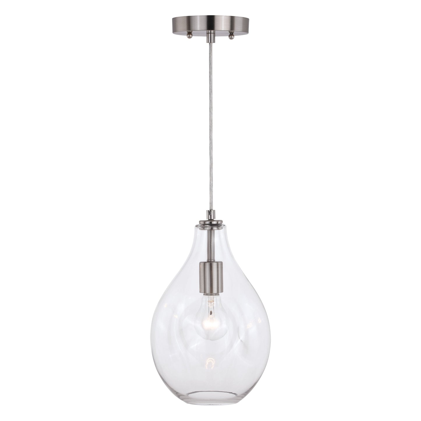 Vaxcel Ainslie 8" 1-Light Satin Nickel Mini Pendant Ceiling Light With Teardrop Clear Glass Shade