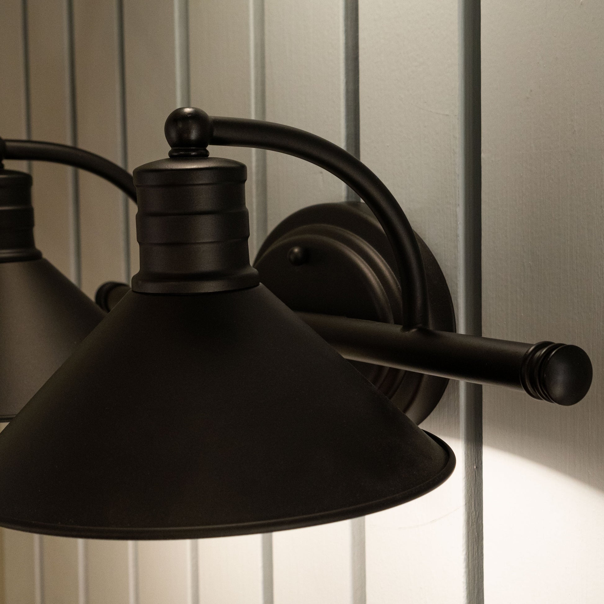 Vaxcel Akron 18" 2-Light Oil Rubbed Bronze and Matte White Vanity Light with Metal Shades