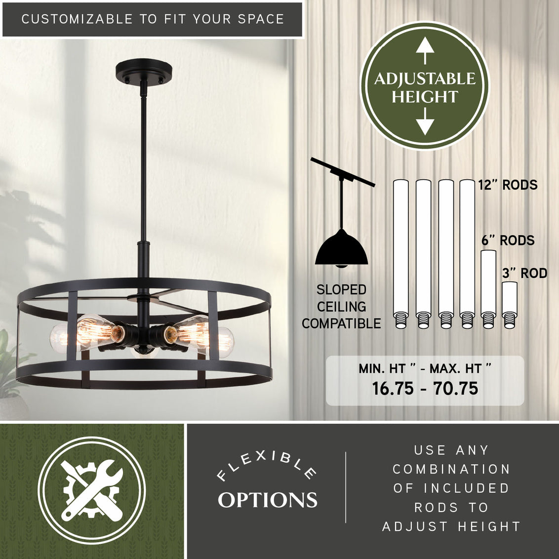 Vaxcel Akron 20-in. 5 Light Pendant Oil Rubbed Bronze