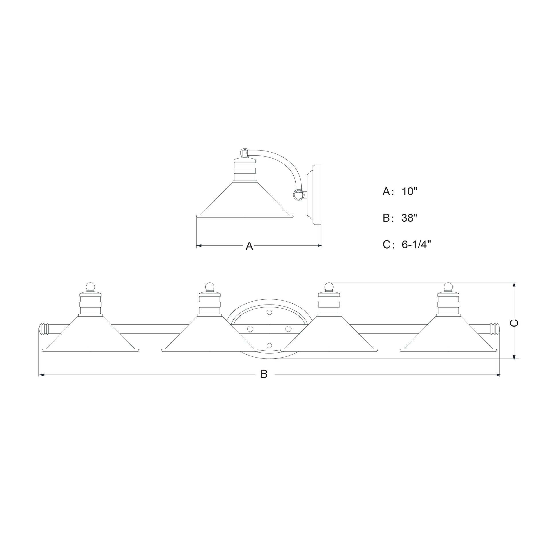 Vaxcel Akron 38" 4-Light Oil Rubbed Bronze and Matte White Vanity Light With Metal Shades