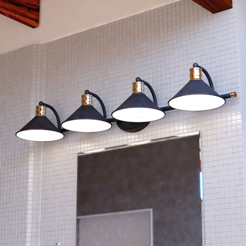 Vaxcel Akron 4 Light Vanity Matte Black and Natural Brass with Matte White