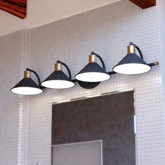 Vaxcel Akron 4 Light Vanity Matte Black and Natural Brass with Matte White