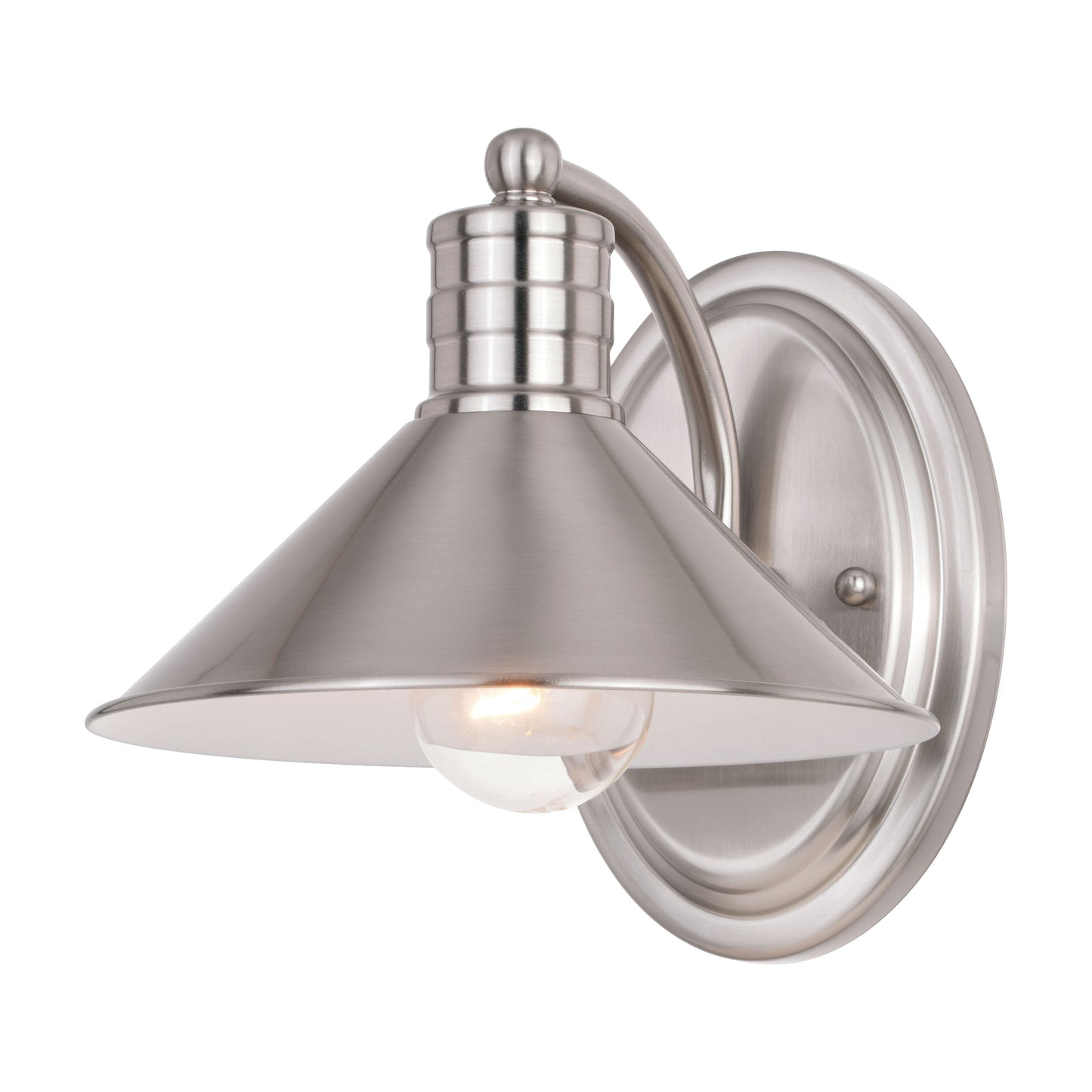 Vaxcel Akron 8" 1-Light Satin Nickel and Matte White Vanity Wall Sconce with Metal Shade