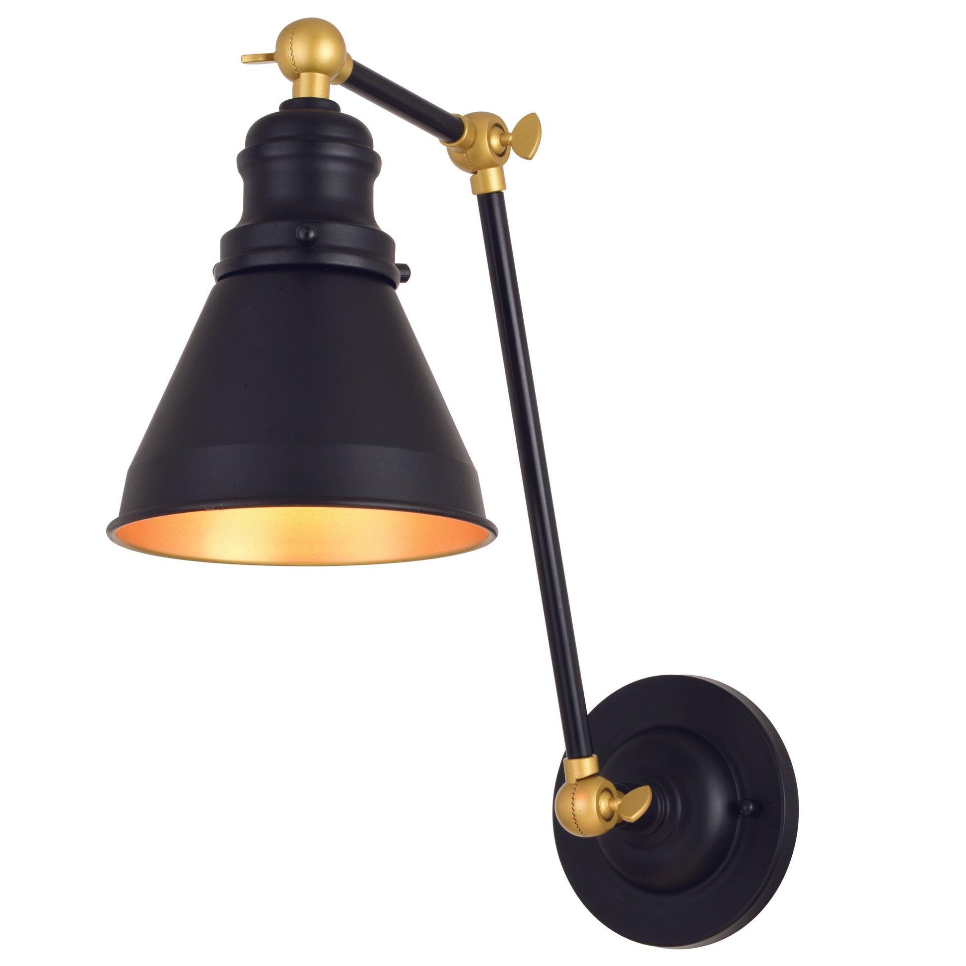 Vaxcel Alexis 6" 1-Light Oil Rubbed Bronze & Satin Gold Adjustable Swing Arm Wall Light With Metal Shade