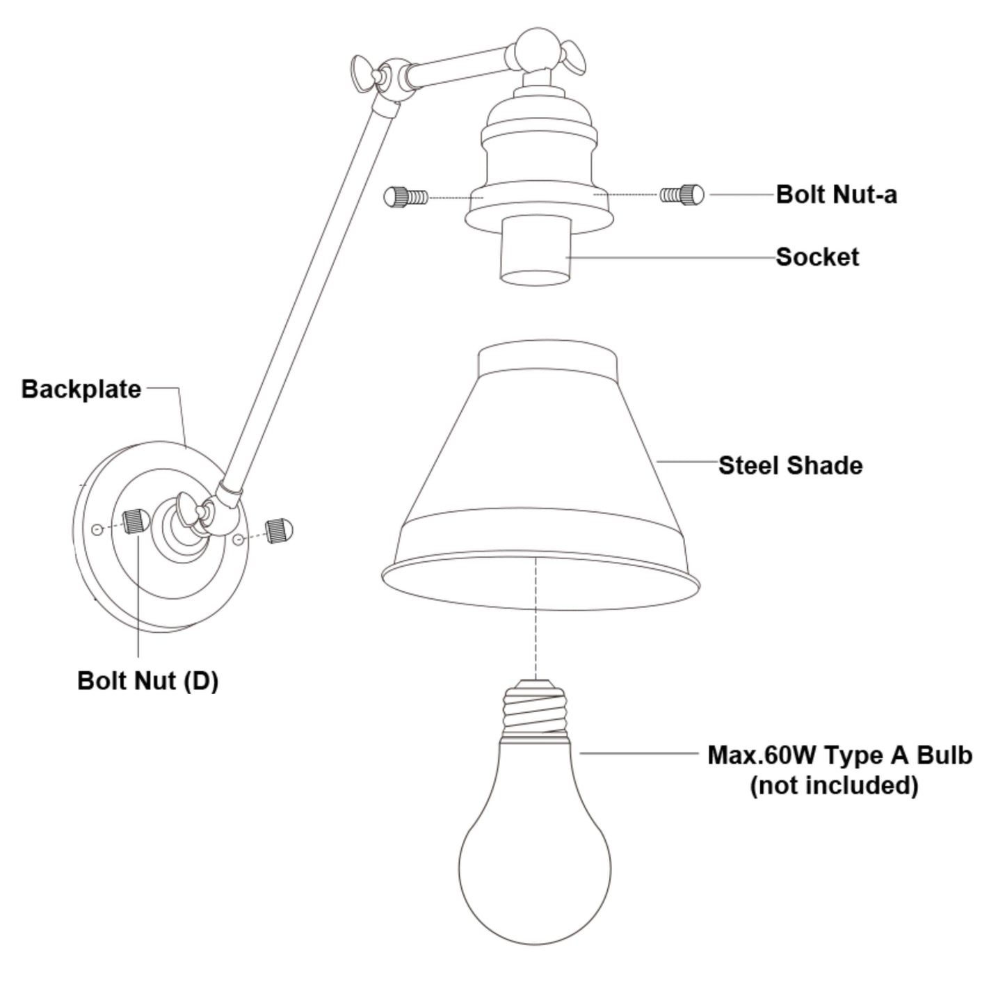 Vaxcel Alexis 6" 1-Light Satin Nickel and Matte White Adjustable Swing Arm Wall Light With Metal Shade