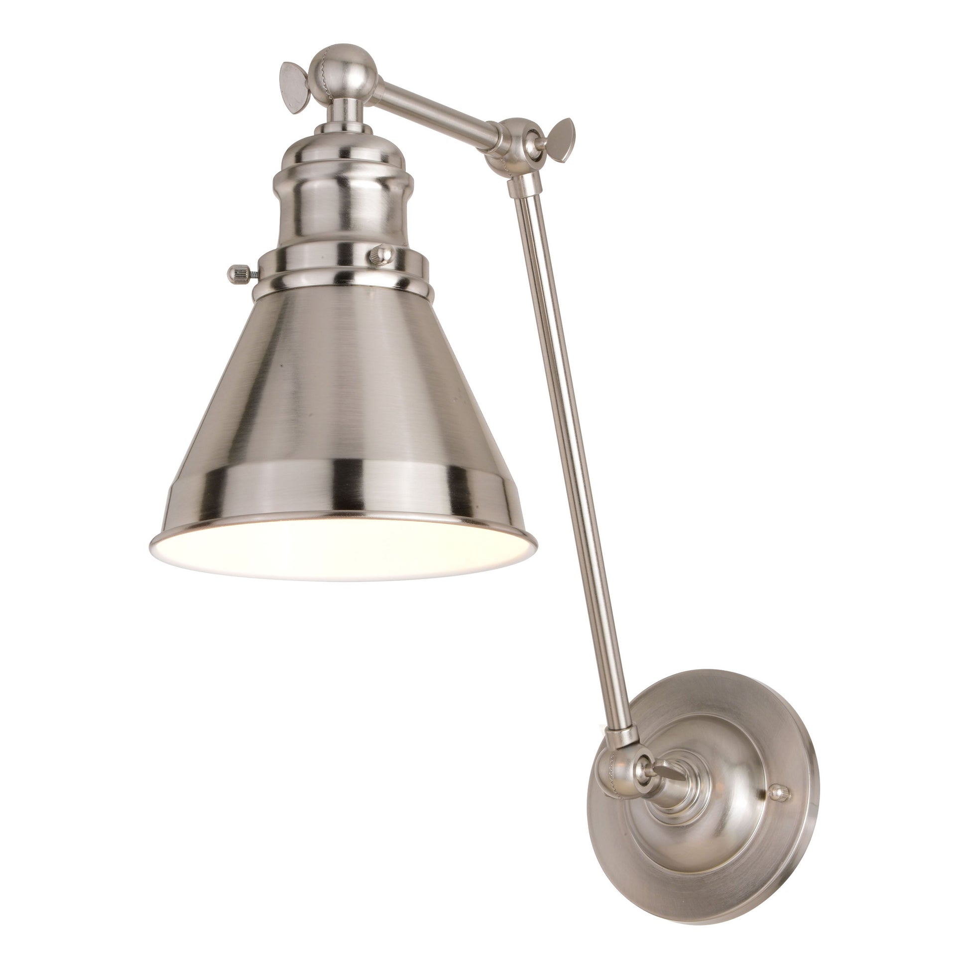 Vaxcel Alexis 6" 1-Light Satin Nickel and Matte White Adjustable Swing Arm Wall Light With Metal Shade