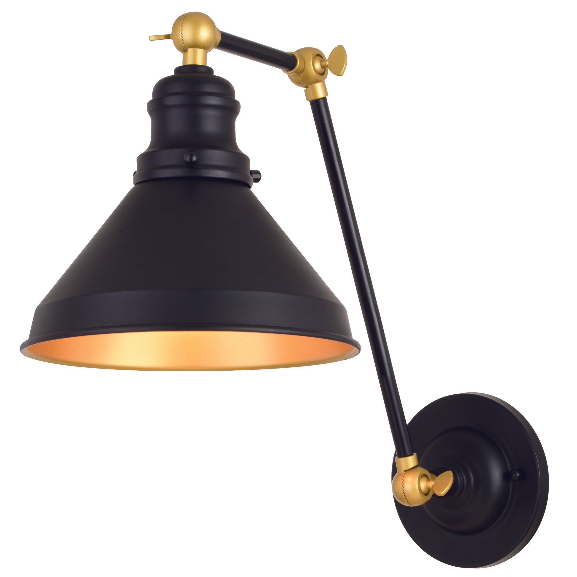 Vaxcel Alexis 8" 1-Light Oil Rubbed Bronze and Satin Gold Adjustable Swing Arm Wall Light With Metal Shade