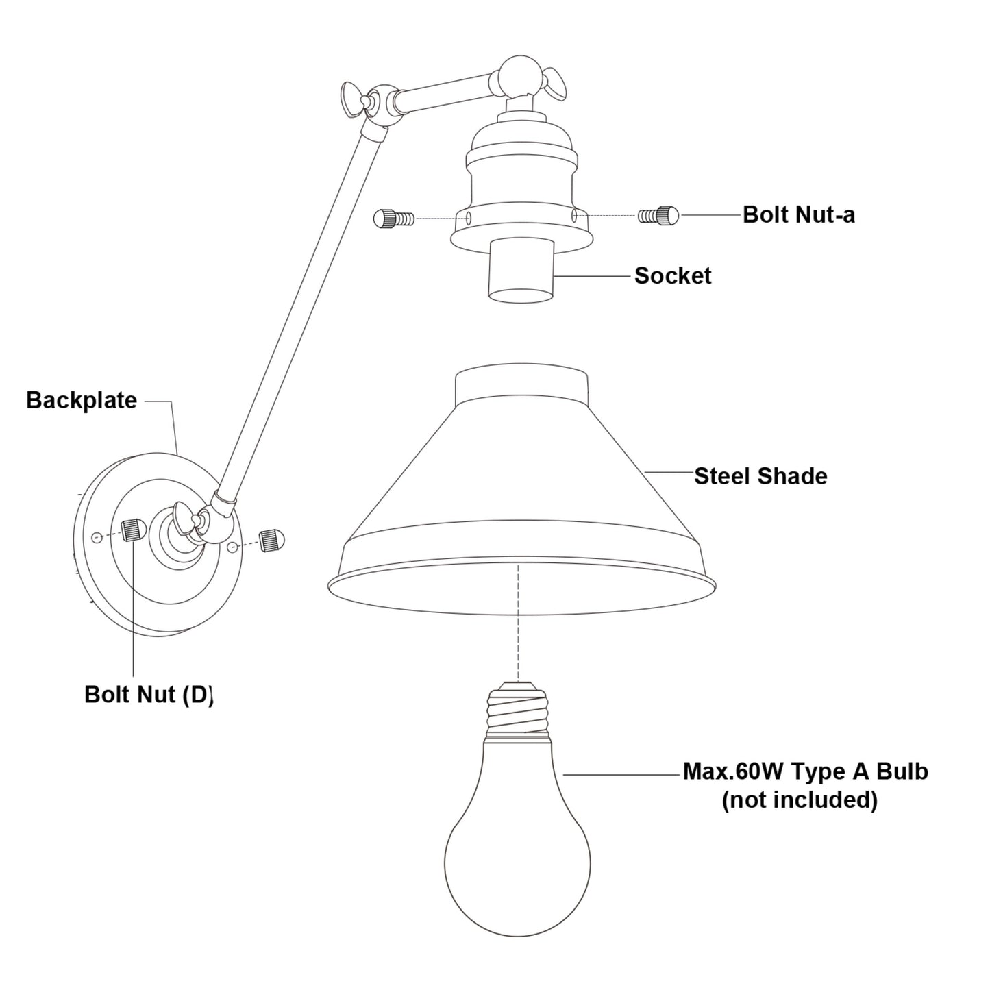 Vaxcel Alexis 8" 1-Light Satin Nickel and Matte White Adjustable Swing Arm Wall Light With Metal Shade