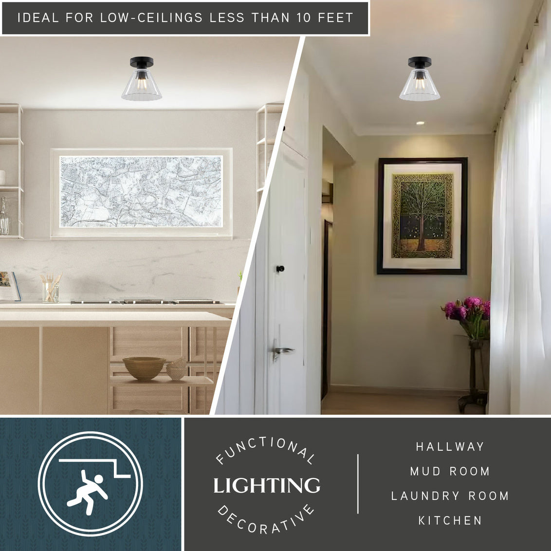 Vaxcel Allerton 12-in. W 3 Light Flush Mount Matte Black
