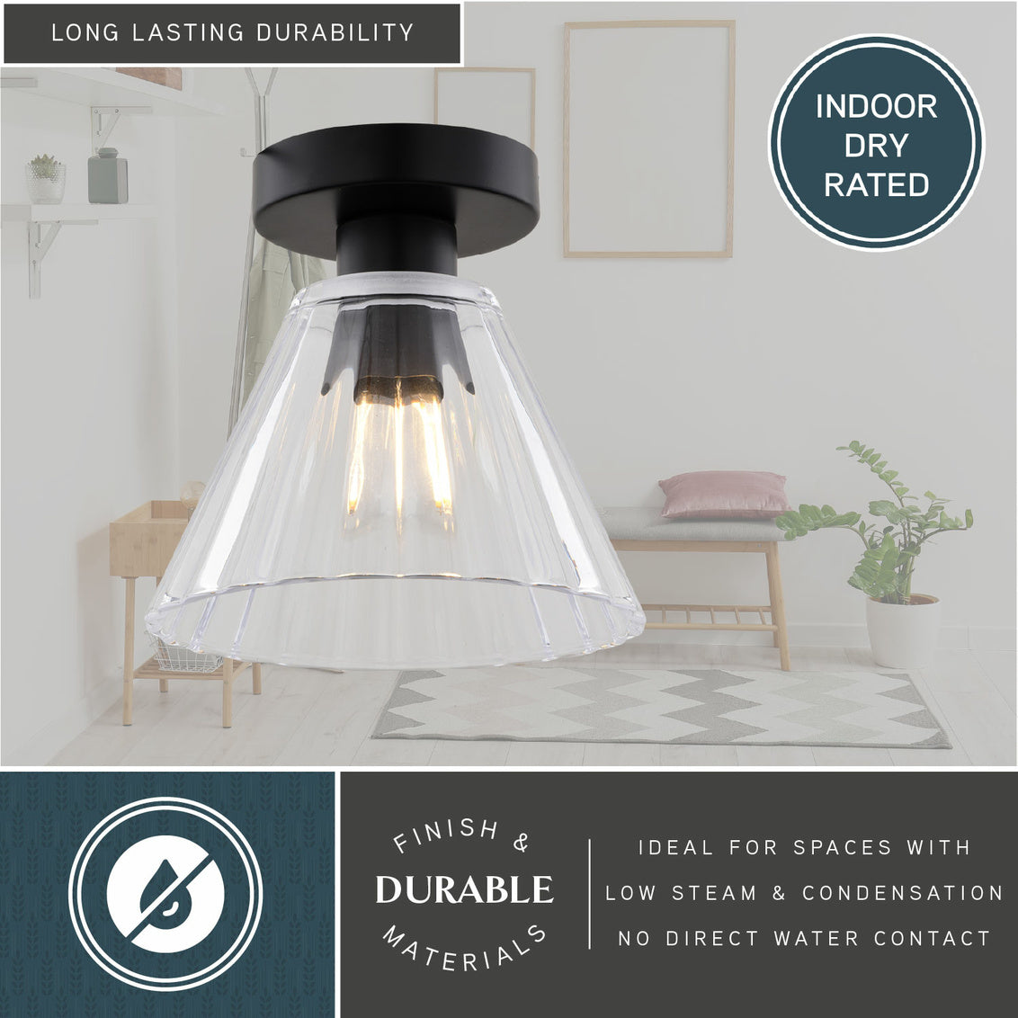 Vaxcel Allerton 12-in. W 3 Light Flush Mount Matte Black