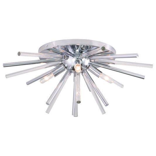 Vaxcel Aria 23" 4-Light Chrome Mid-Century Modern Sputnik Flush Mount Lighting With Glass Accents