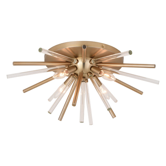 Vaxcel Aria 23" 4-Light Natural Brass Mid-Century Modern Sputnik Flush Mount Lighting With Glass Accents