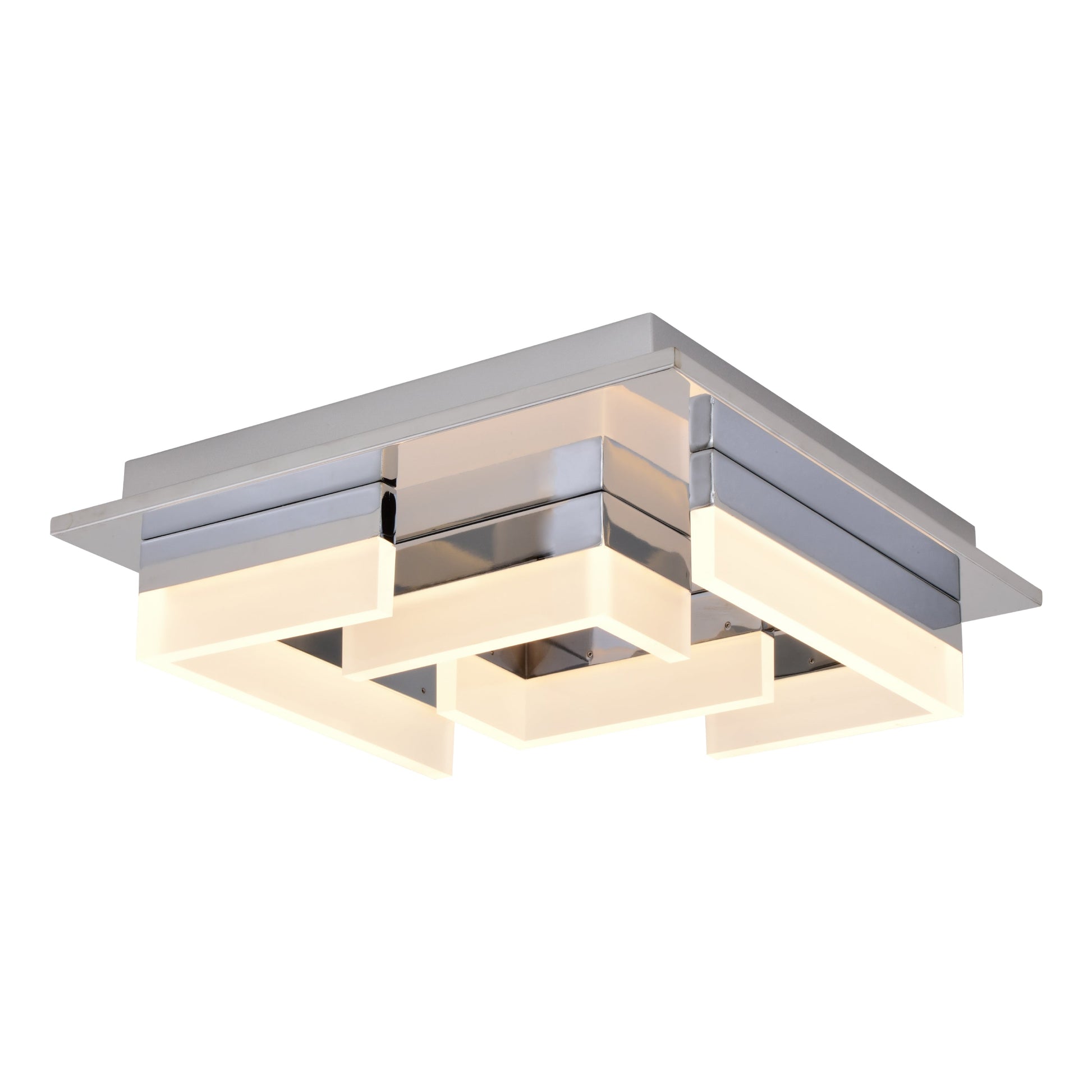 Vaxcel Atra 14" Square Chrome Flush Mount Lighting With White Frosted Acrylic Shade