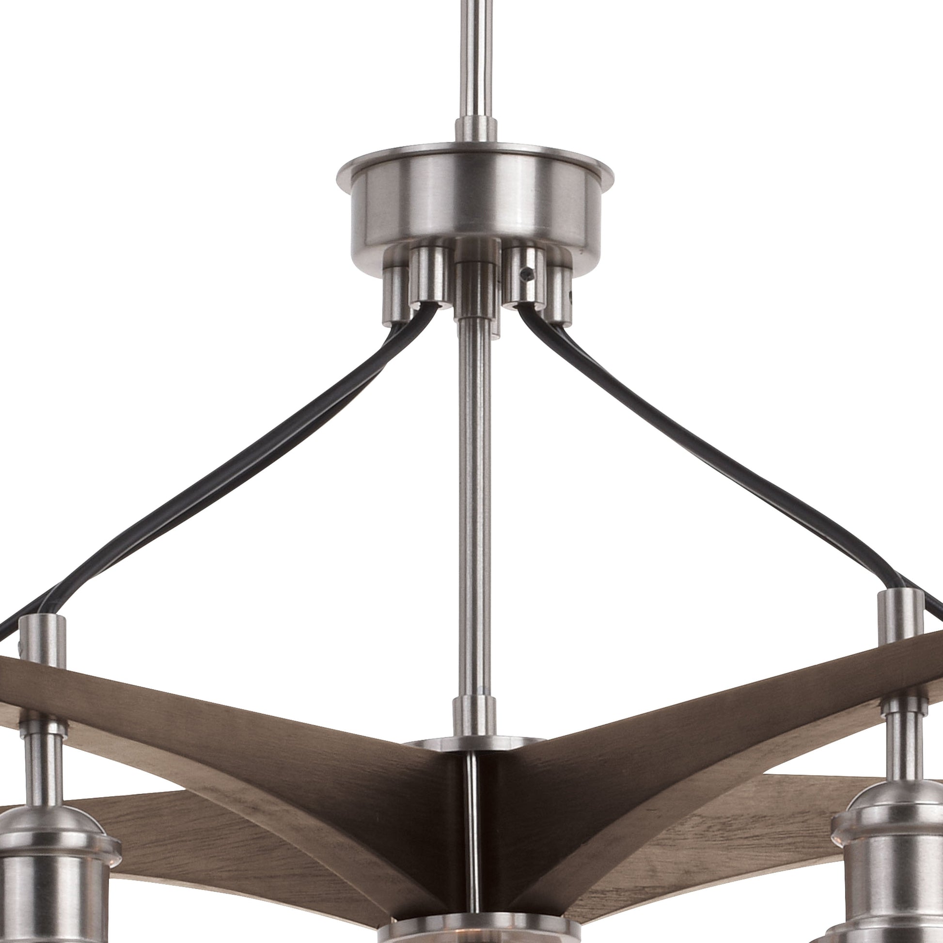 Vaxcel Avondale 26" 5-Light Satin Nickel and Wood Farmhouse Chandelier With Clear Seeded Globe Glass Shades