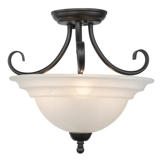 Vaxcel Babylon 14" 3-Light Oil Burnished Bronze Semi-Flush Mount Ceiling Light With White Alabaster Glass Shade