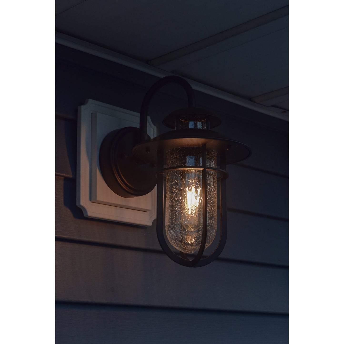 Vaxcel Bar Harbor 8" 1-Light Noble Bronze Coastal Outdoor Wall Lantern With Clear Seeded Glass Shade