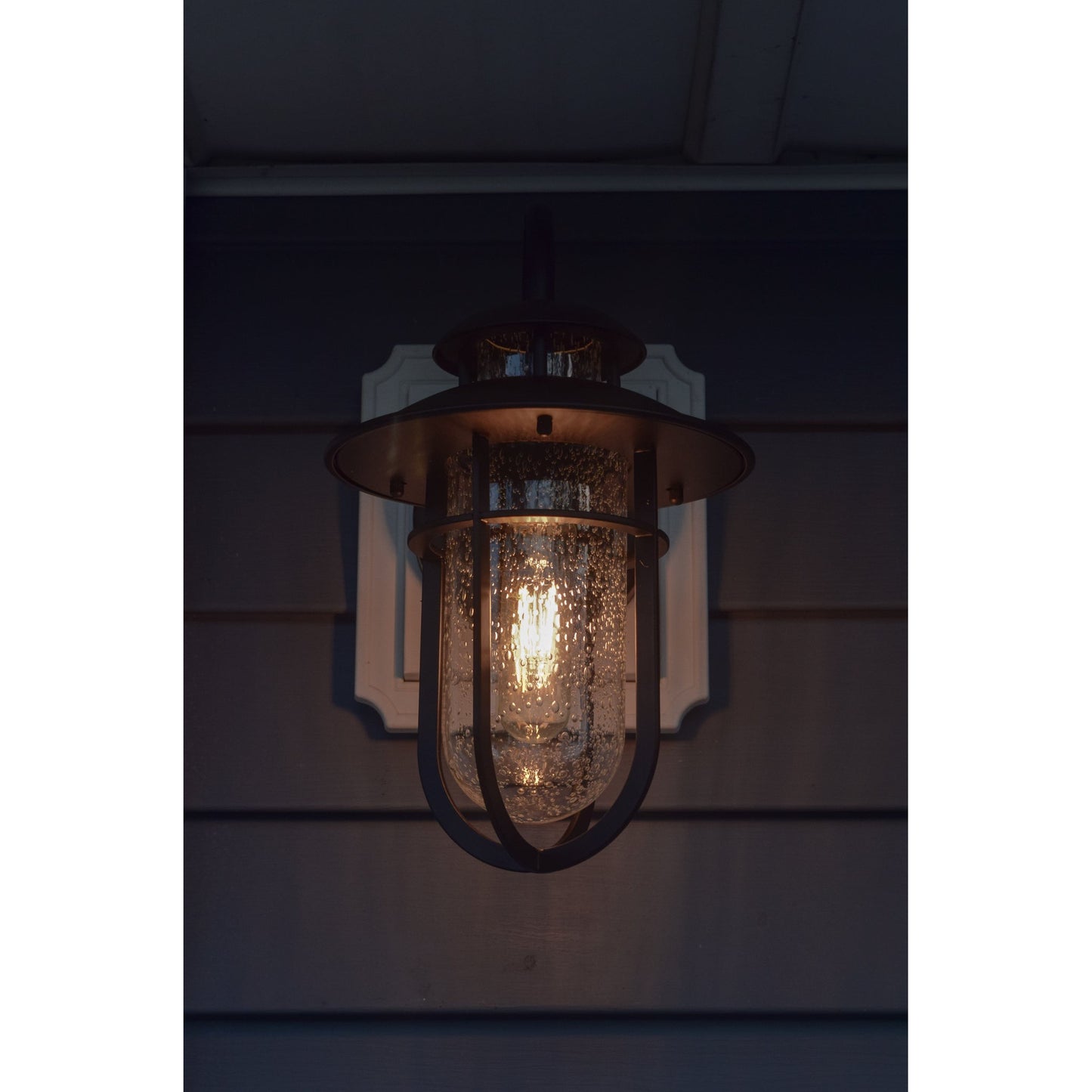 Vaxcel Bar Harbor 8" 1-Light Noble Bronze Coastal Outdoor Wall Lantern With Clear Seeded Glass Shade